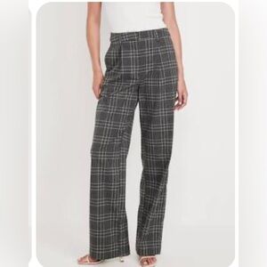 Women's Gray Plaid High Waisted Trouser Pants